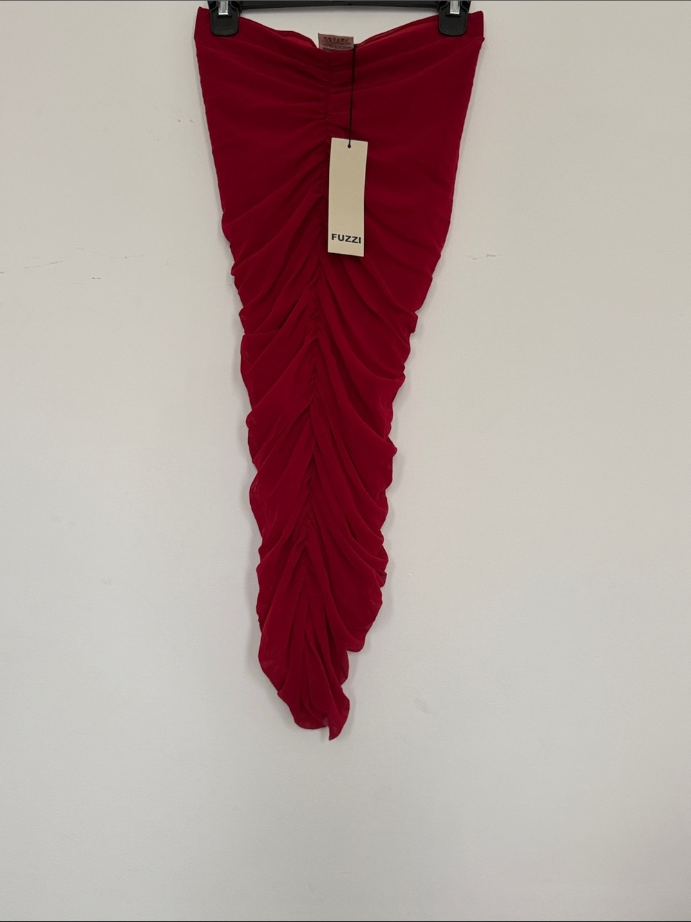 NWT FUZZI Begonia Red Ruched Tulle Midi Skirt/ Strapless Dress Med